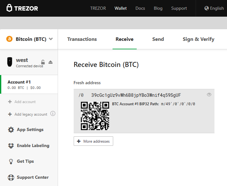 Trezor 接收Bitcoin